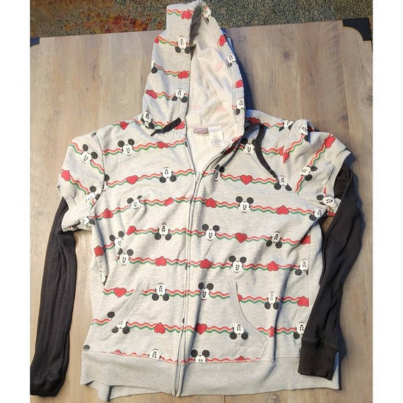 Disney Tops - Disney Mickey Mouse Rainbow  Hearts Long-sleeve Hoodie Juniors Plus 3X Pre-owned